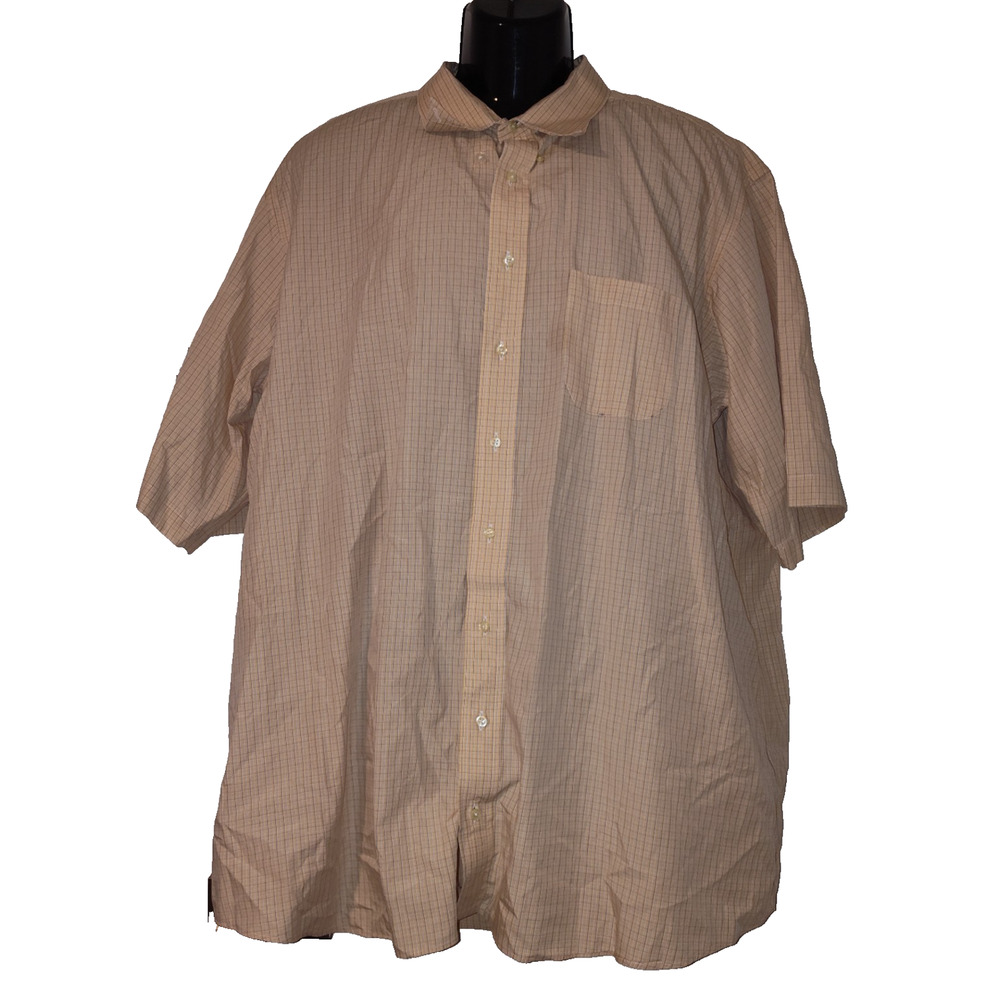 Measure Up Men's Beige Checkered Short Sleeve Shirt Size L BG14